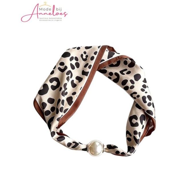 Dames Halssjaal Beige met bruin en zwart vlekkenprint 545
